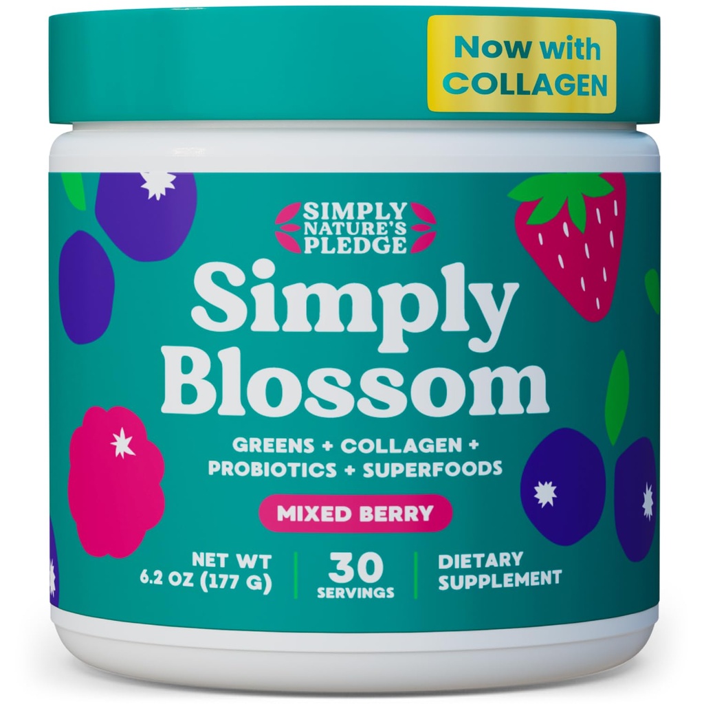 Po prostu Blossom Nutrition - Daily Greens & Superfood Powder + Collagen + Probiotics for Women 's Digestive Health & Bloating Relief. Pomoc zdrowia Bloom - 30 Day Supply