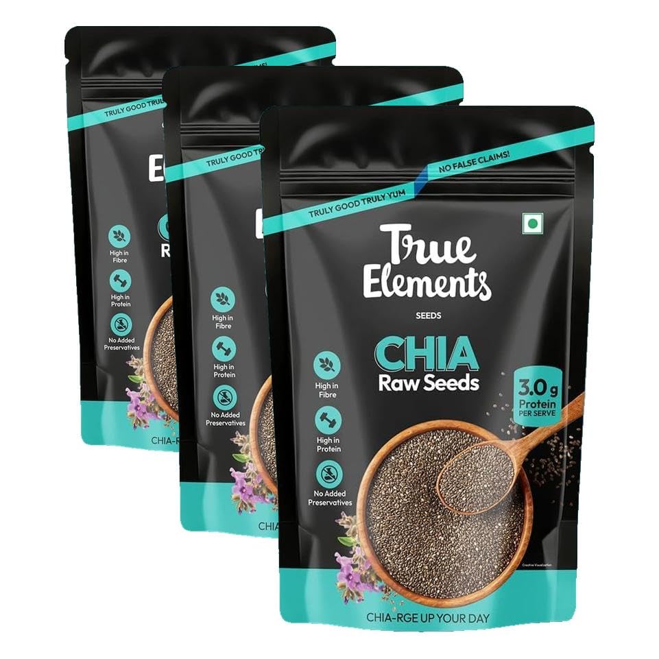 True Elements Chia Seeds 250g - Healthy Raw Seeds | Clean Chia Seeds for Eating | Healthy Snacks | Calcium and Protein Rich Seeds (Pack of 3)