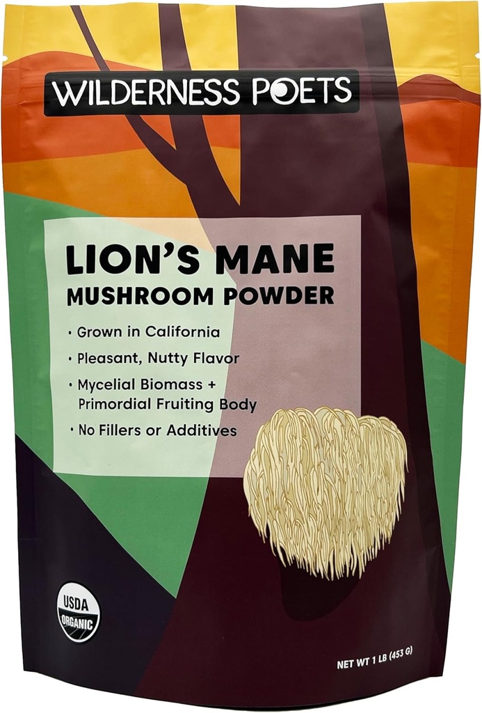 Wilderness Poets, Organic Lions Mane Mushroom Powder - California Urosły - luzem Rozmiar (16 unce - 1 funt)