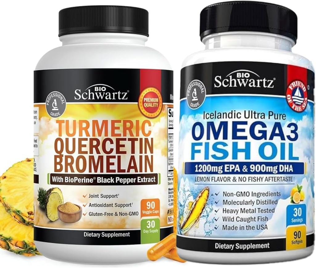 Turmeric Quercetin z suplementem Bromelain (1 miesiąc dostaw) Plus potrójne siły Omega 3 Softgels oleju rybnego (1 miesiąc dostaw)