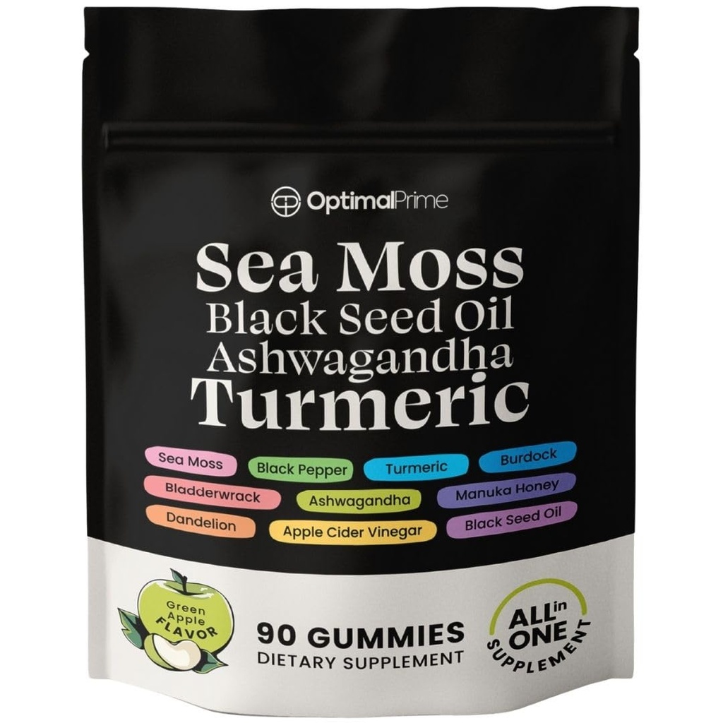Optymalne Gummeje olejne z pierwszego i czarnego nasion, Ashwagandha, Turmeric, Manuka Honey, ACV, Dandelion, Black Pepper, Burdock, Bladderwrack, Vegan, 90 Gummies 45 Day Supply