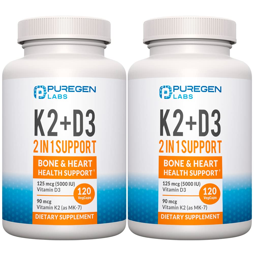 2 w 1 Formuła o dużej mocy 90mcg Witamina K2 (MK7) i 5000 j.m. Suplement witaminy D3 dla zdrowia kości i serca 124; Nie GMO Formuła Witamina D3 & K2 Complex, Razem 240 Kapsułki I 8 Dostawa miesiąc