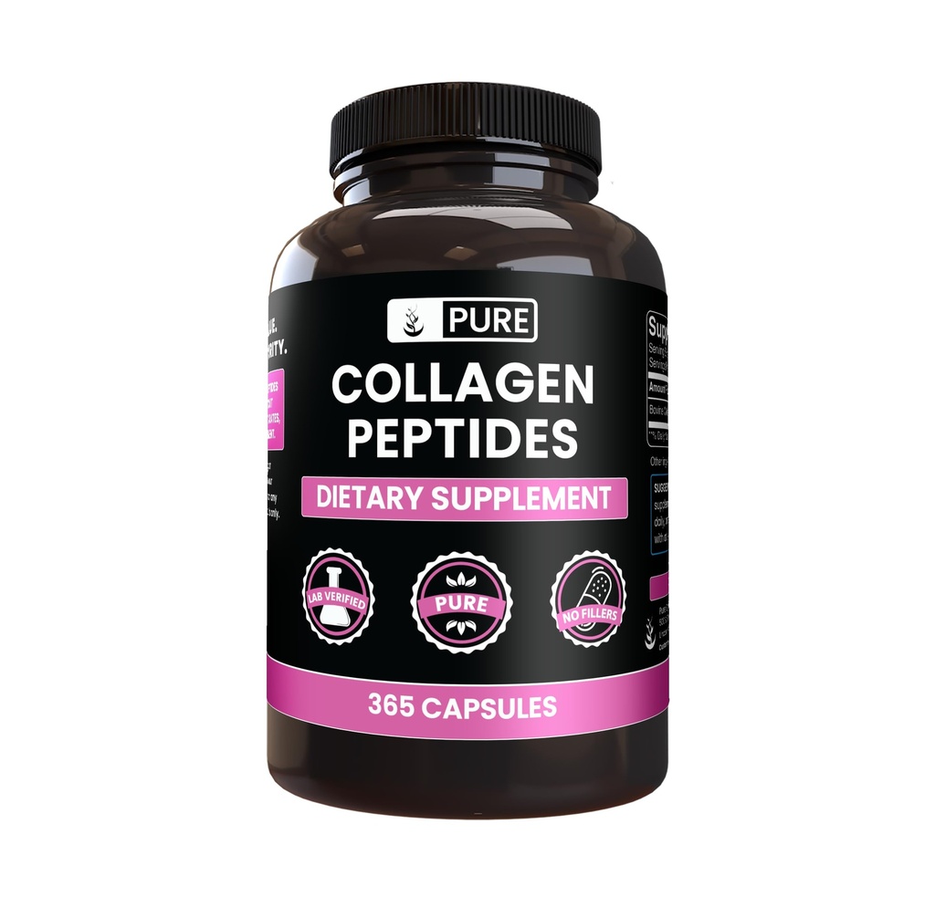 PURE Original INGREDIENTS Kolagen Peptydy (365 Kapsułki) Brak magnezu lub wypełniaczy ryżu, zawsze czyste, Laboratorium zweryfikowane