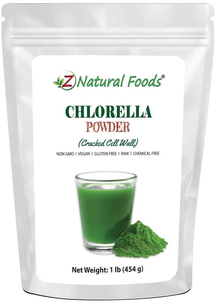 Z Natural Foods Chlorella Powder, Pęknięty Protein Cell Wall Plant, Blue Green Algae Superfood Powder, Perfect for Smoothies, Drinki, Przepisy, Surowy, Nie GMO, Gluten Free, Wegan, 1 lb