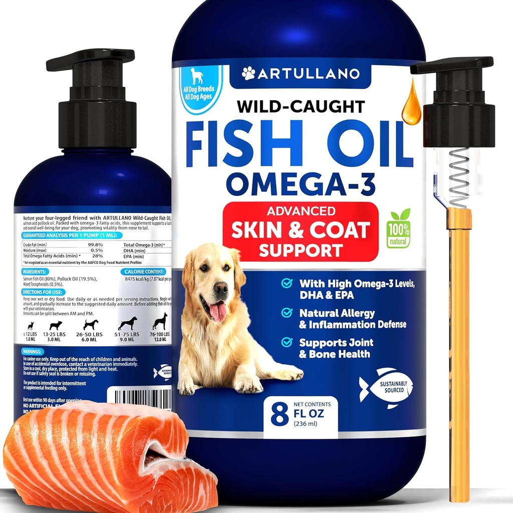 Omega 3 Fish Oil for Dogs - Better Than Salmon Oil - Skin and Coat Defense Liquid Supplement for Alergy Relief - High EPA & DHA for Shedding, Mobilność, Swędzenie, Joint & Bone Health Support - 8 FL OZ