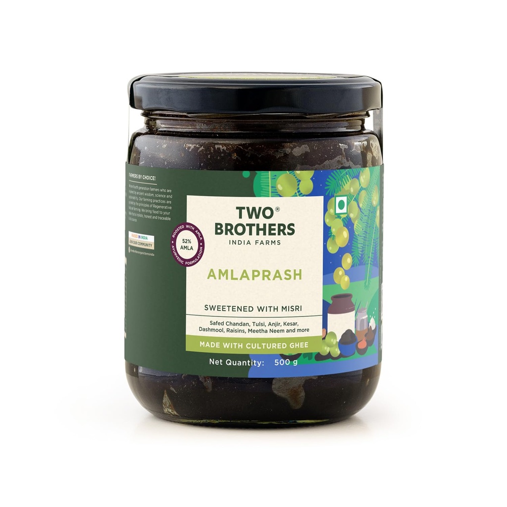TWO BROTHERS INDIA FARMS Amlaprash (500 g) | Ayurvedic Chyawanprash with Amla| Glyphosate free | Made with Desi Gir Cow Cultured Ghee | Supports Immunity | Contains Antioxidants | Provides Natural Vitamin C