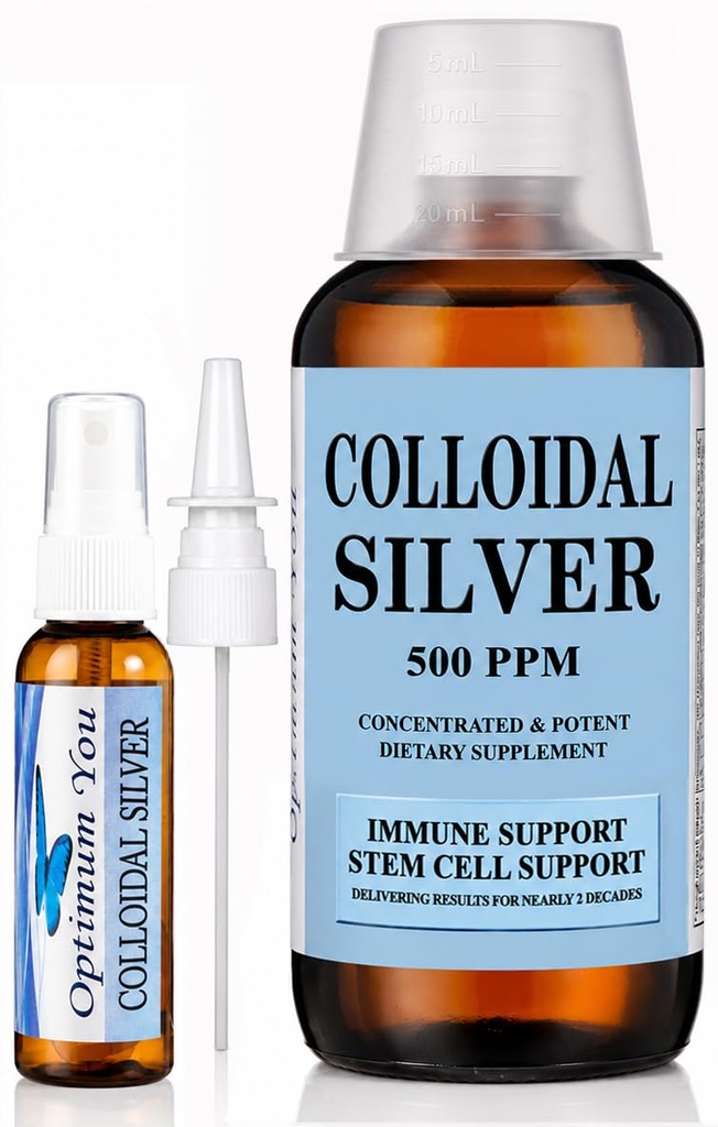 Colloidalne srebro płynne 124; 500 ppm, dodatkowa wytrzymałość (32 oz) z butelką rozpylającą 124; suplement immunologiczny 124; Wspomaganie komórek macierzystych 124; Opieka nad ranami i Superior Healing