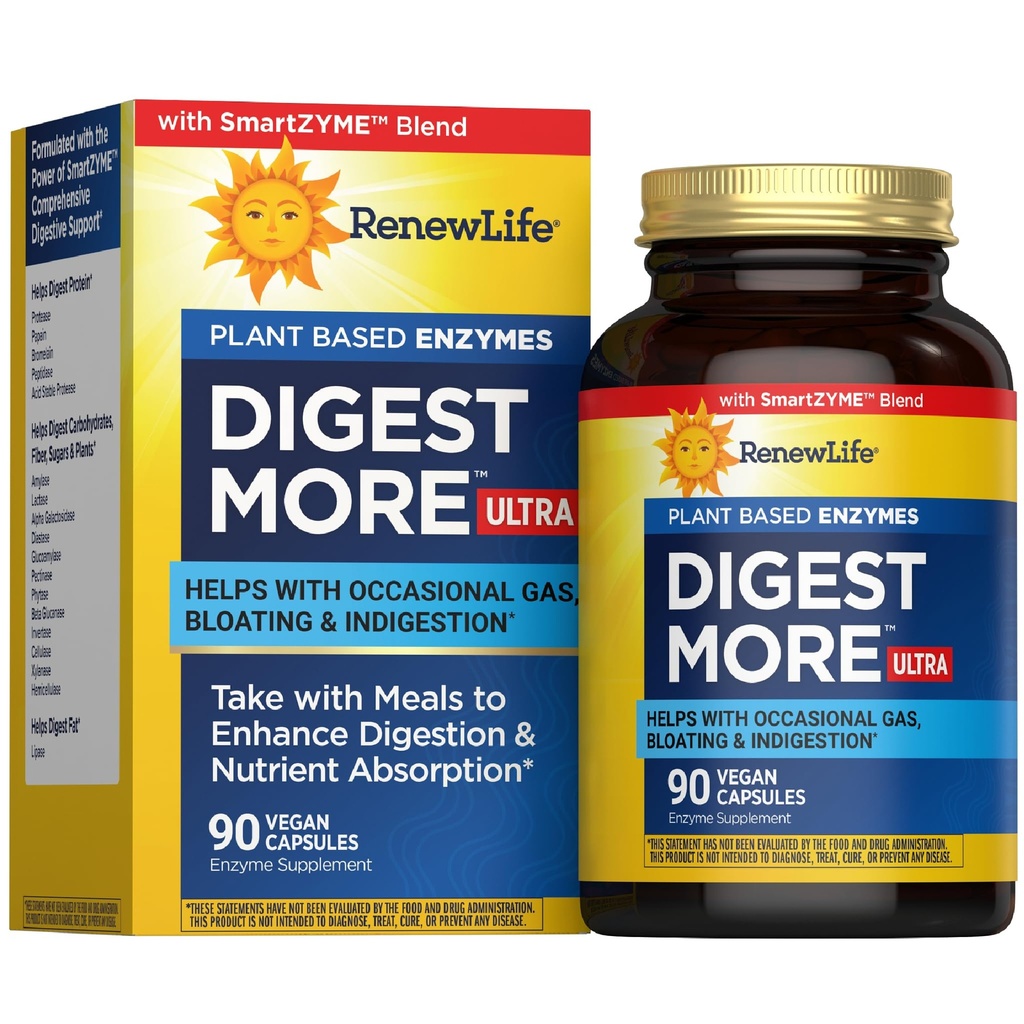 Renew Life Adult DigestMore Ultra Enzymy - Ultrasiła-Siła Plant-Oparta na digestive Enzym Formuła dla mężczyzn i kobiet - 90 Kapsułki wegetariańskie