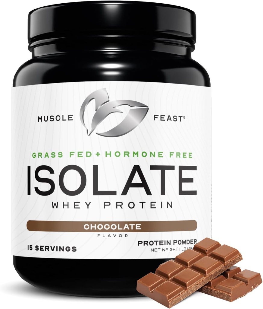 Muscle Feast Grass- Fed Isolate białka serwatki, Wszystkie naturalne hormon wolne pastura wzrosła, serwatka Isolate Protein Proszek dla mężczyzn i kobiet, Czysty, Bez gluten-, Pyszne Izolate Protein - Czekolada, 1lb