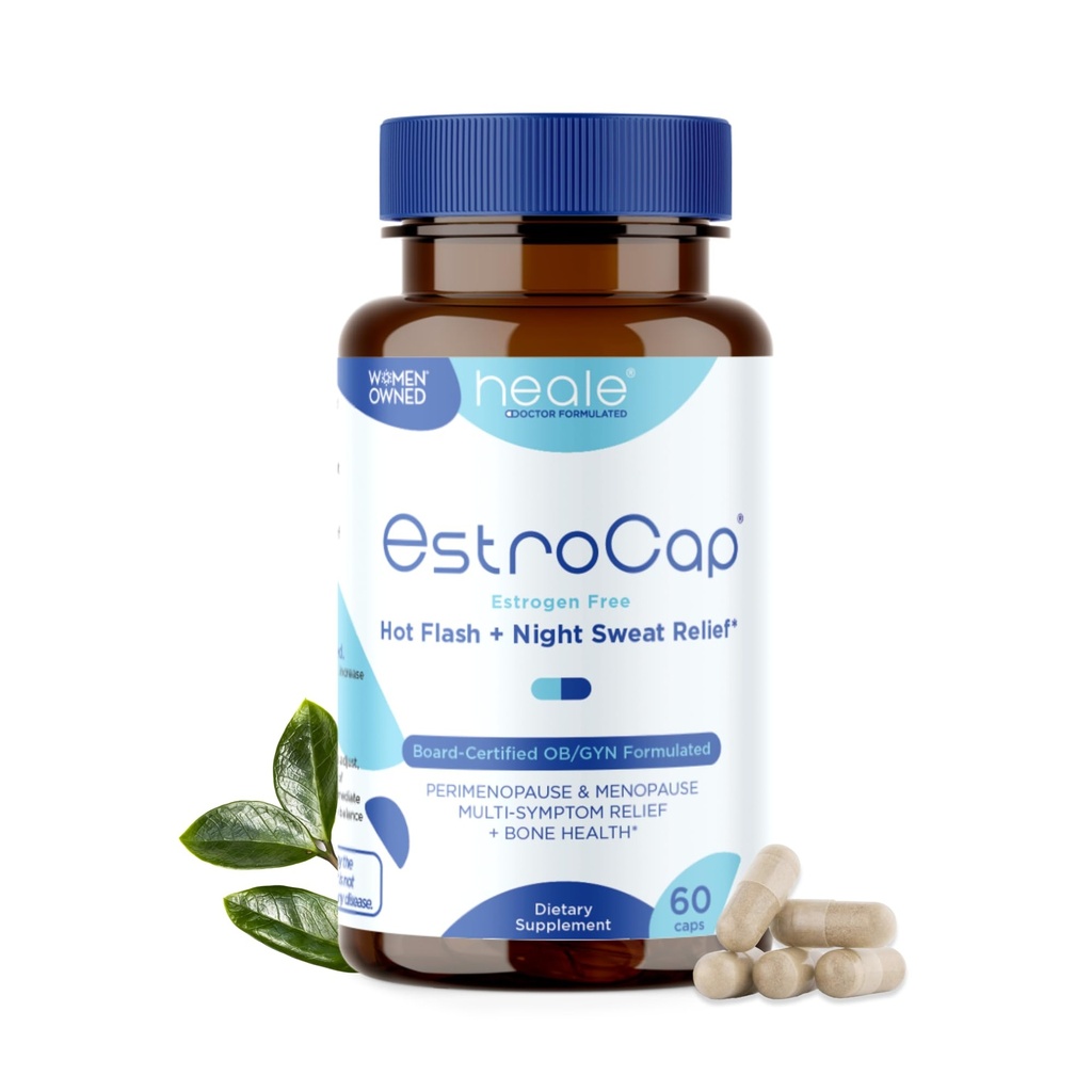 Estrocap Menopauza Suplementy dla kobiet przez Heale Health - Menopauzalna ulga witaminy dla gorących błysków i nocnych potów - Pomaga utrzymać zdrowie kości & wsparcie nastrojów - Valerian Root & Black Cohosh
