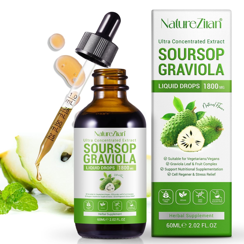 Soursop Graviola Liquid Drops - Soursop Bitters Liquid - Soursop Leaves Extract - Naturalny przeciwutleniacz - Wsparcie komórkowe i regeneracja - Immune Boost - Relax - Wątroba i sen (1)