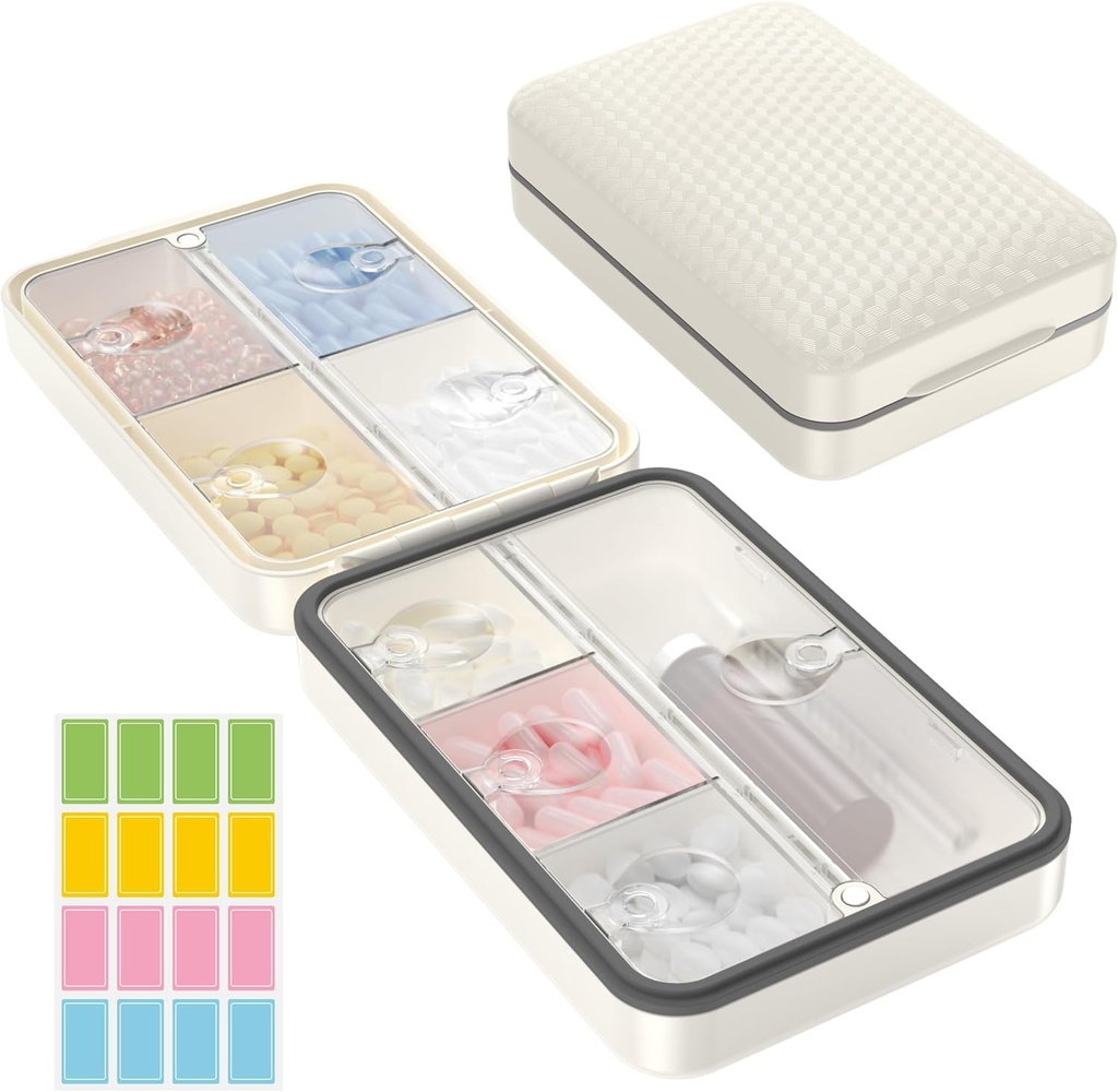 Regree Cotygodniowy Pill Organizator, Magnetic Moisture Proof Pill Case, Duża pojemność Pill Box podróży z wewnętrzną przezroczystą lidą na witaminy, Suplementy i Codzienne leki 8 Komora (biały)