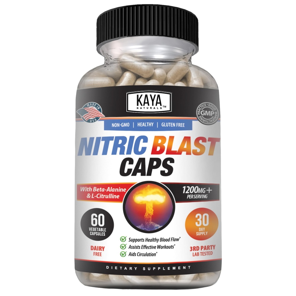 Kaya Naturals - Nitric Blast Potent All- Natural Herbal Supplement for Maximum Health Benefits (Natural Herbal Supplement for Maximum Health Benefits) 124; Pre- Trening 124; Zwiększona energia 124; Lepsza wydajność nocna (60 Count (Pack of 1)