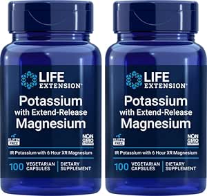 Rozszerzenie życia 99mg potasu z Extend- Release Magnezu 250mg, 100 Veg Caps (Opakowanie 2) - Bez glutenu - Nie-GMO - Suplement wegetariański dla mężczyzn i kobiet - Dual- Action Mineral Formula