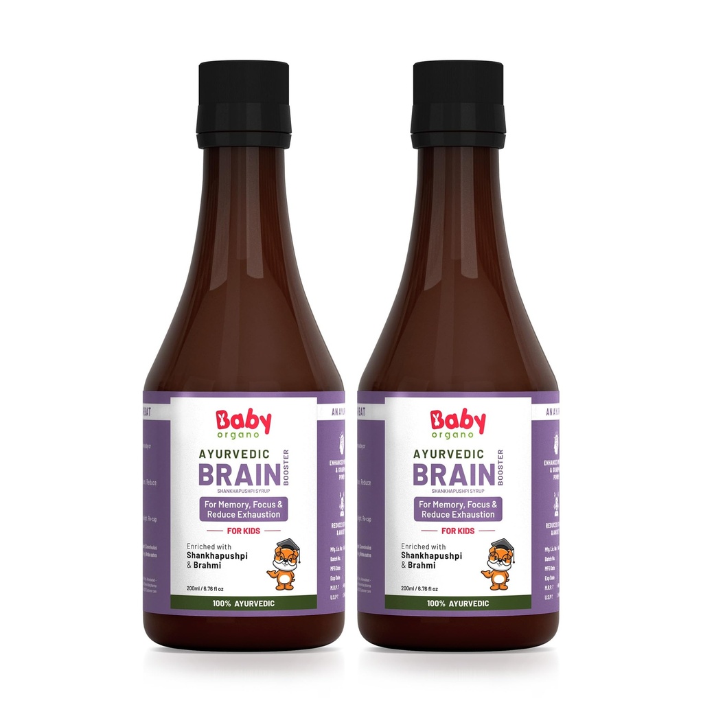 Babyorgano Shankhpushpi Syrup, Memory Booster for Kids, with Shankhpushpi & Brahmi, 100% Ayurvedic, 200 ml (Pack of 2)