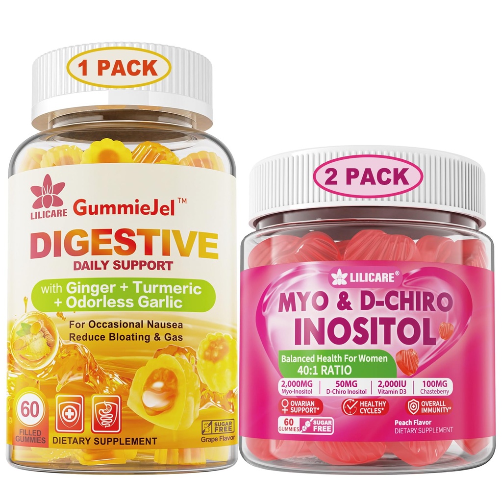 Bundle: Ginger Chews Supplement Gummies & Inositol Gummies Ideal 40: 1 Stosunek Myo & D- Chiro Inositol