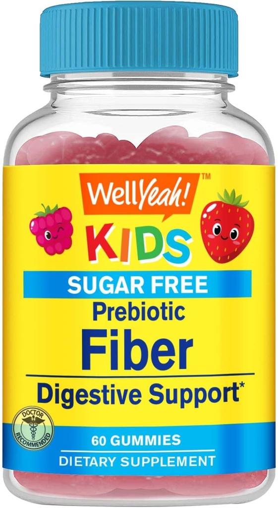 WellYeah Sugar Free Fiber Gummies for Kids (4g) XI124; Digestive Supprt XI124; Prebiotic Fiber Supplement XI124; 60 Count