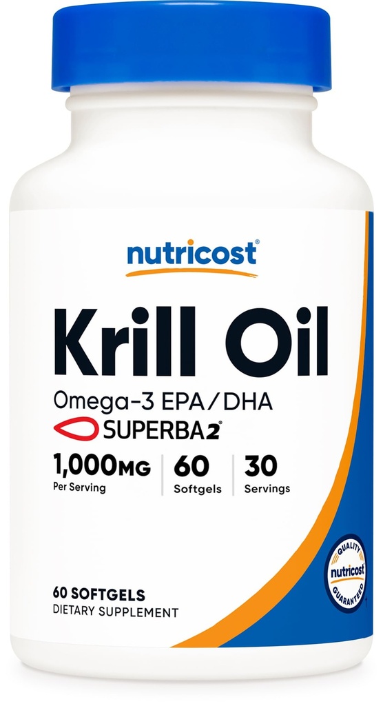 Nutricost Krill Oil 1000mg, 60 Softgels - Omega-3 EPA- DHA Krill Oil Supplement, z Superbakryll