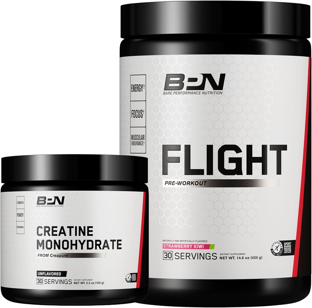 BARE WYMAGANIA NUTRYFIKACJA BPN Kreatyna Monhydrat & Flight pre Workout (Truskawka Kiwi) Bundle