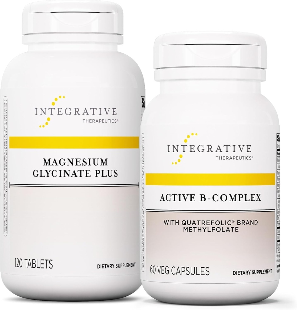 Interaktywne Terapeutyki Zespół z Active B- Complex, 60 Kapsułki i Glycinate magnezu Plus, 120 Tabletki - Active B- Complex w celu wsparcia metabolizmu energii * - Wsparcie zdrowia mózgu, Heart Health & Nerve