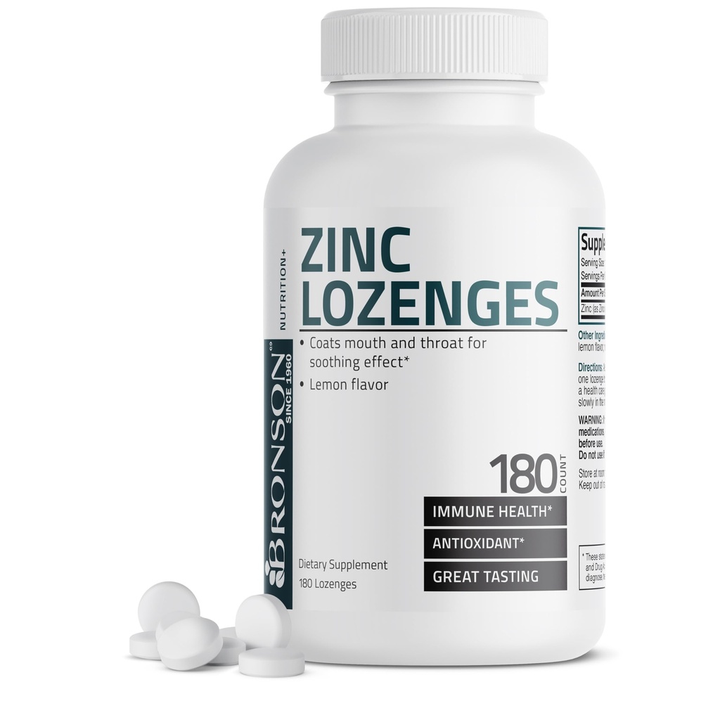 Bronson Cynk Lozenges Przeciwutleniacz i suplement immunologiczny Lemon Flavored, 180 Tabletki do żucia