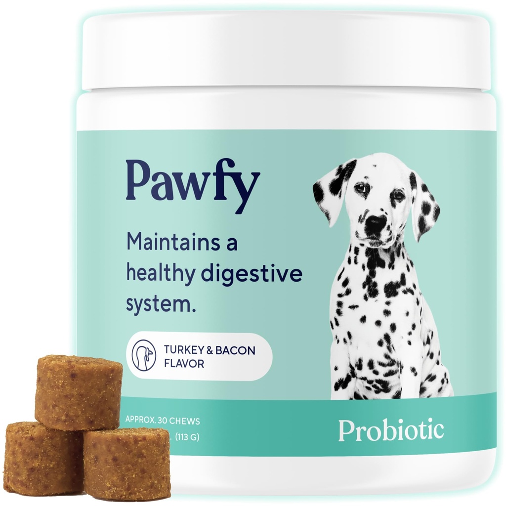 Pawify Probiotyki dla psów 124; Wsparcie zdrowia trawiennego, Biegunka dla małych, dużych psów 124; Poprawia Gut Zdrowie 124; AntyYeast Supplements Adrenalne 124; Skin Health Sezonowe wsparcie alergii - 30 Chews (Bacon)