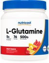 Nutricost L- glutamina proszek 500 gramów (owocowy Punch) - (76 porcji na butelkę)