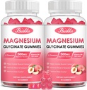 (2 opakowania) Magnezu Glicynian Gummies- Magnezu Glicynian 500mg, Magnezu Kompleks Suplement z potasu, Witamind, B6 dla uspokojenia, Sleep & Stress Relief- Cukier wolny, 120 Gummies magnezowych brzoskwiń