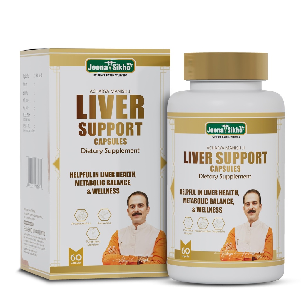 Jeena Sikho Acharya Manish Ji Liver Support Capsules | Ayurvedic Formula for Liver Health | For Liver Detox & Metabolic Balance | Liver wellness, 60 capsules