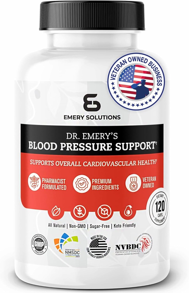 Doc Emery 's Blood Pressure Supplement with Magnez, Cynk, Witamina D3, & Potas, Wegan- Zatwierdzone, Sugar- Free, Formularz przez farmakologa klinicznego, 120 Kapsułki, 30 Day Supply