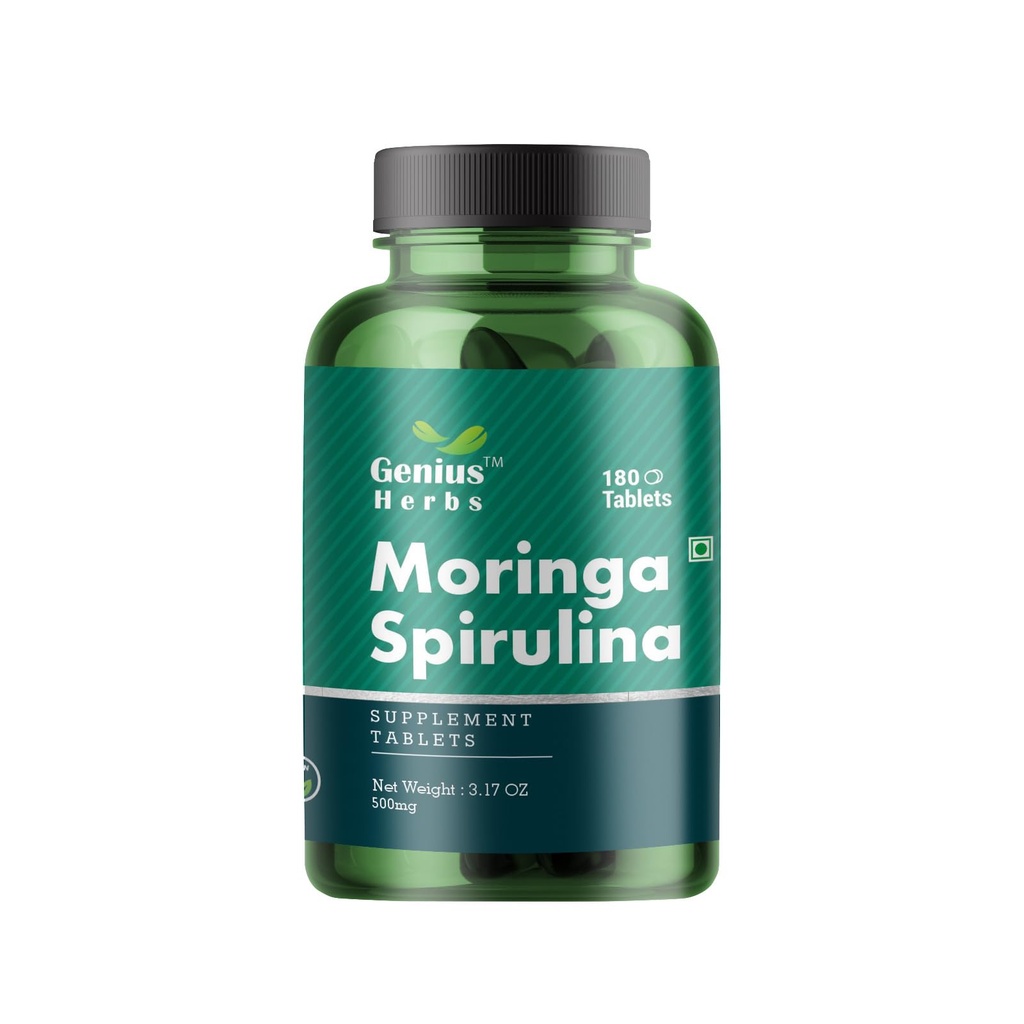 Moringa Spirulina Tablets 500mg – Herbal Superfood Blend | Immune Support, Energy Boost & Detox Support Supplement | Natural Algae & Plant Formula | Vegan, Non-GMO