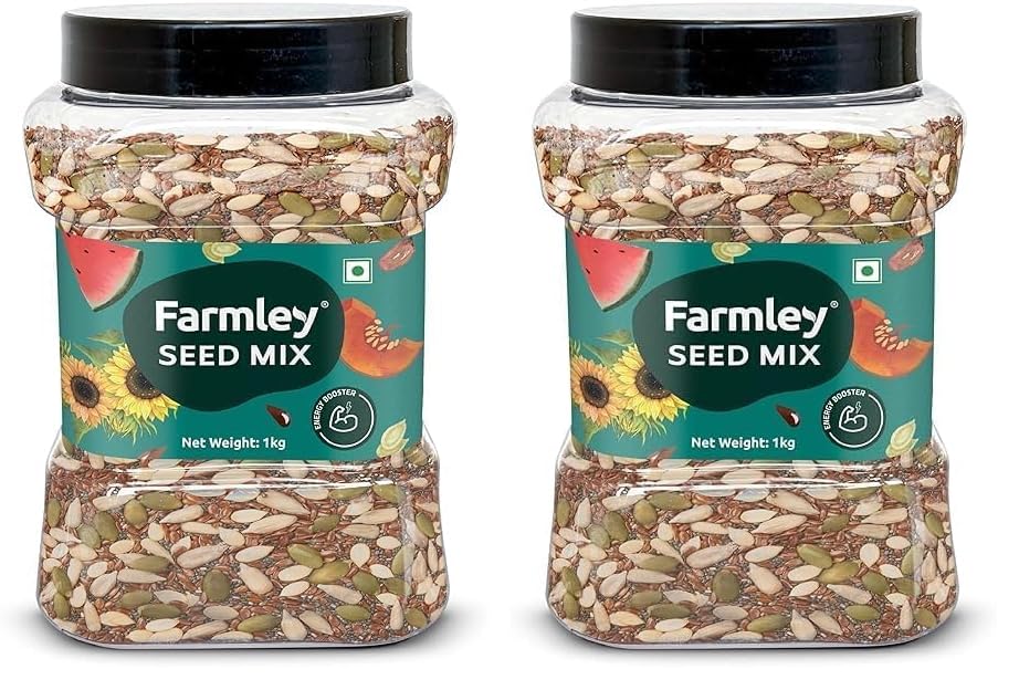 Farmley Seeds Mix, Edible Seed I Healthy Diet Snacks | 100% Natural, dietary fiber,omega-3s I Chia, Pumpkin,Flax, Watermelon and Sunflower Seeds (1 kg) (Pack of 2)