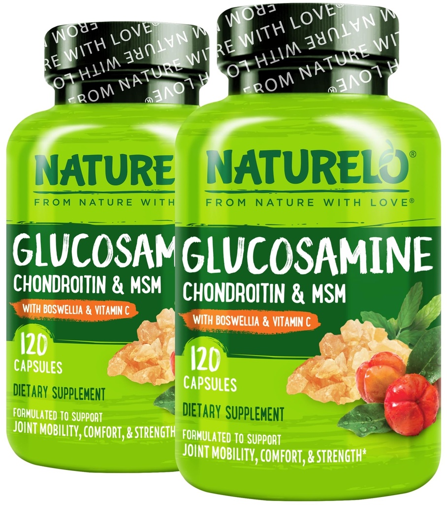 NATURELO Glukozamina Chondroitin MSM z Boswellią i Witaminą C - Suplement do Joint Comfort, Mobilność i Siła - 120 Kapsułek (opakowanie 2)