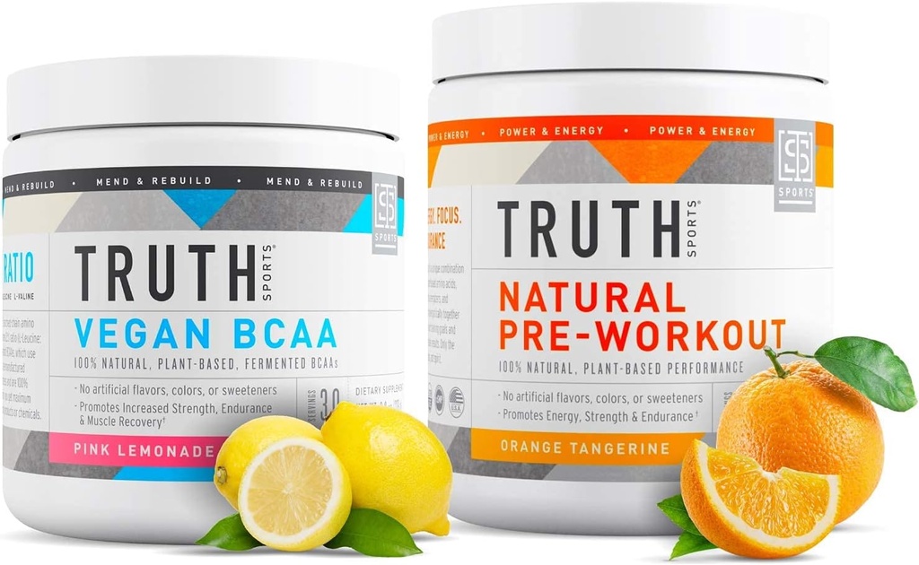 Truth Nutrition Natural Atlete Workout Stack - Wegan BCAA (Pink Lemonade) + Natural Precuting (Orange Tangerine)