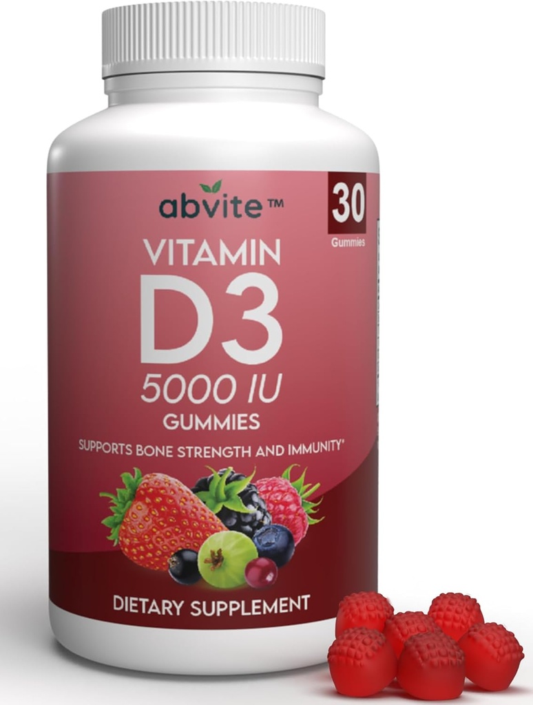 Witamina D3 5000IU Suplement Gumiaki. Gluten Free i bez sztucznych zapachów. Wspiera zdrowie i odporność kości. Wyprodukowane w USA .30 Hrabia (30 Day Supply)