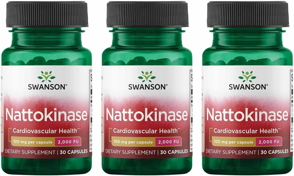 Swanson Nattokinase 2000 Jednostki fibrynolityczne 100 Miligramy 30 Kapsułki Enzyme (3 opakowania)