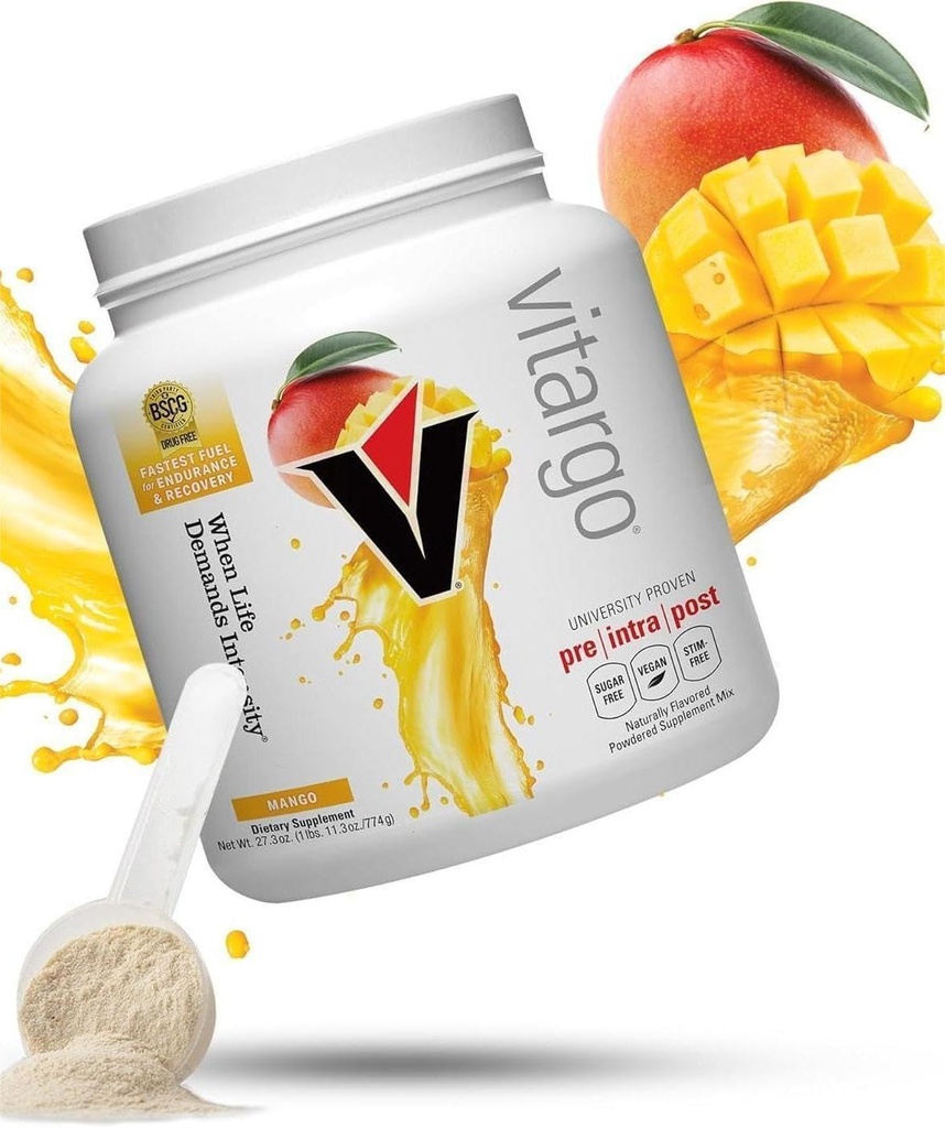 Vitargo Proszek węglowodanowy Dwutlenek węgla 124; Pasz Glykogen mięśni 2X Szybciej Dwutlenek węgla 124; 1 LB Mango przed treningiem i post Warsztaty odzyskiwania proszku 124; Suplement węglowodanów do odzysku, Endurance, Gain Muscle Mass