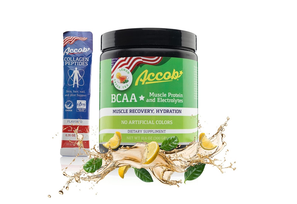 BCAA Powder Lemon Green Tea- przed- lub post Trening, Napoje do odzysku mięśni z aminokwasów + elektrolity, 7,2g BCCA dla mężczyzn i kobiet 30 Służenia + 10 g peptydów kolagenowych