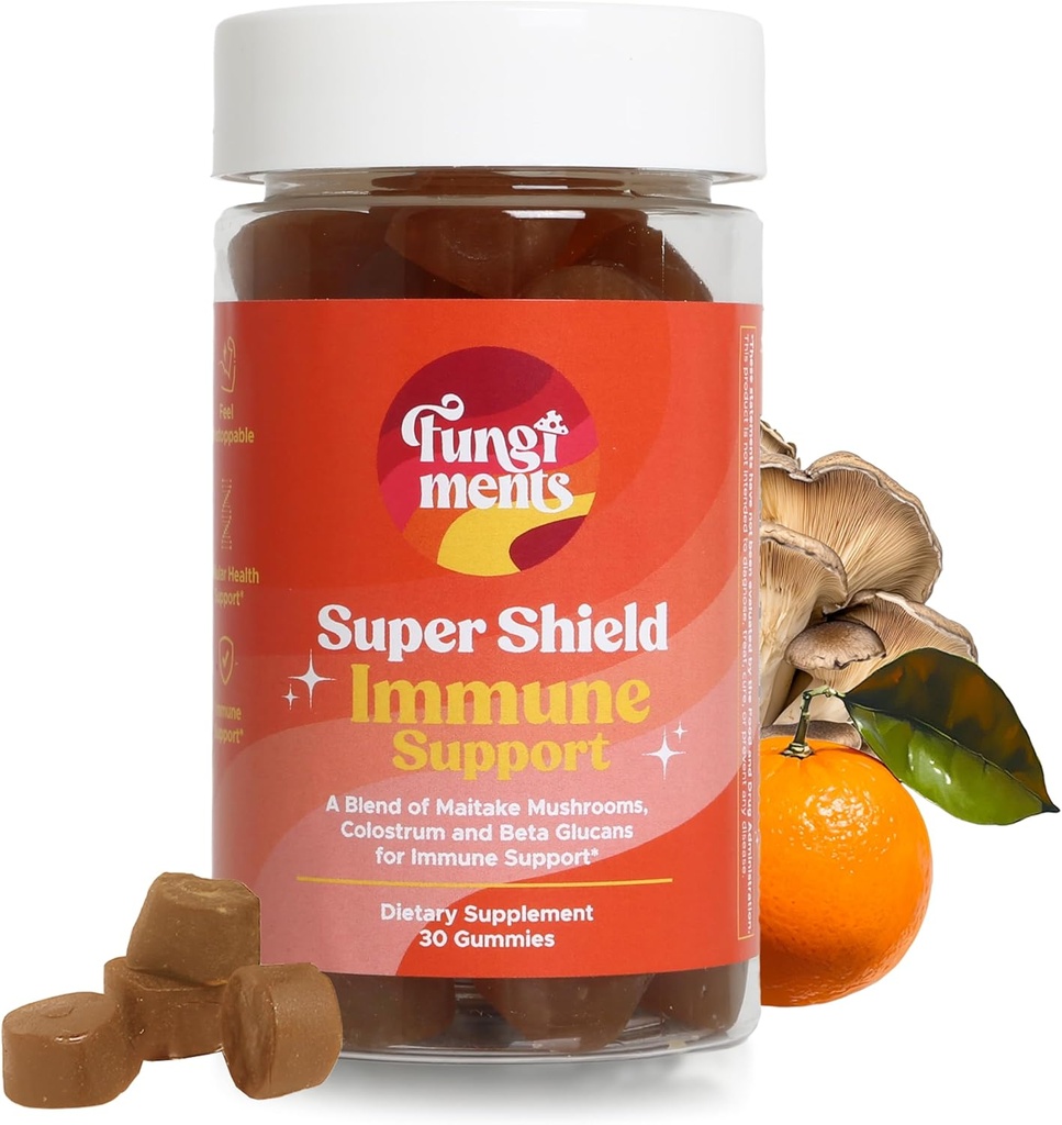 Fungiments Super Tarcza - Suplement do Mushroom - Witamina C, Wzmacniacz immunologiczny, Mieszanka Mushroom, Czarna Elderberry, Cynk - Wsparcie immunologiczne (30 Gummies Mushroom)