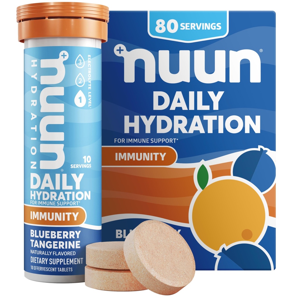 Nuun Immunitet Electrolyte Tablets z witaminą D, C, E, & A, Ginger, Elderberry, Magnezu i 4 Inne niezbędne elektrolity, Wegan, Blueberry Tangerine, 8 Pack (80 Sług ogółem)