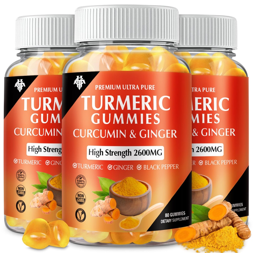 Kurkumy kurkumy (3 opakowania) - Kurkumy kurkumy kurkumy z Ginger & Black Pepper Gummies dla immunologicznego wsparcia mięśni zdrową skórę - Wegan, Gluten Free, niski cukier - dla dorosłych