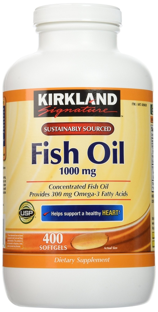 Kirkland Signature Natural Fish Oil Concentrat with Omega-3 Fatty Acids - 400 Softgels (Opakowanie 2)