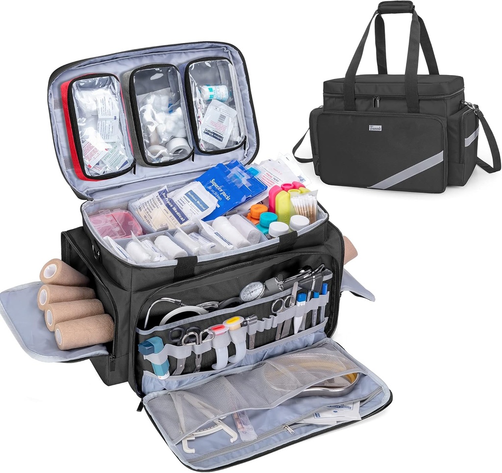 Trunab Torba pierwszej pomocy Puste, Profesjonalny worek medyczny awaryjny Responder Torba urazowa z wewnętrznymi Dividers i Anti- Slip Bottom, Idealny dla EMT, EMS, Sanitariusze