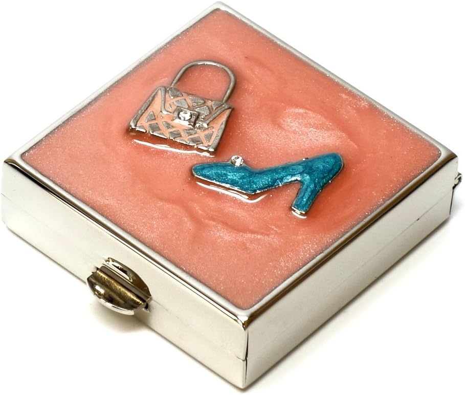 9311 Square Small Pill Box Organizer Pink Blue Gold Women Travel Pill Case Purse Pocket Container Daily Portable Medicine Vitamin Box Medication Supplement Mini Storage