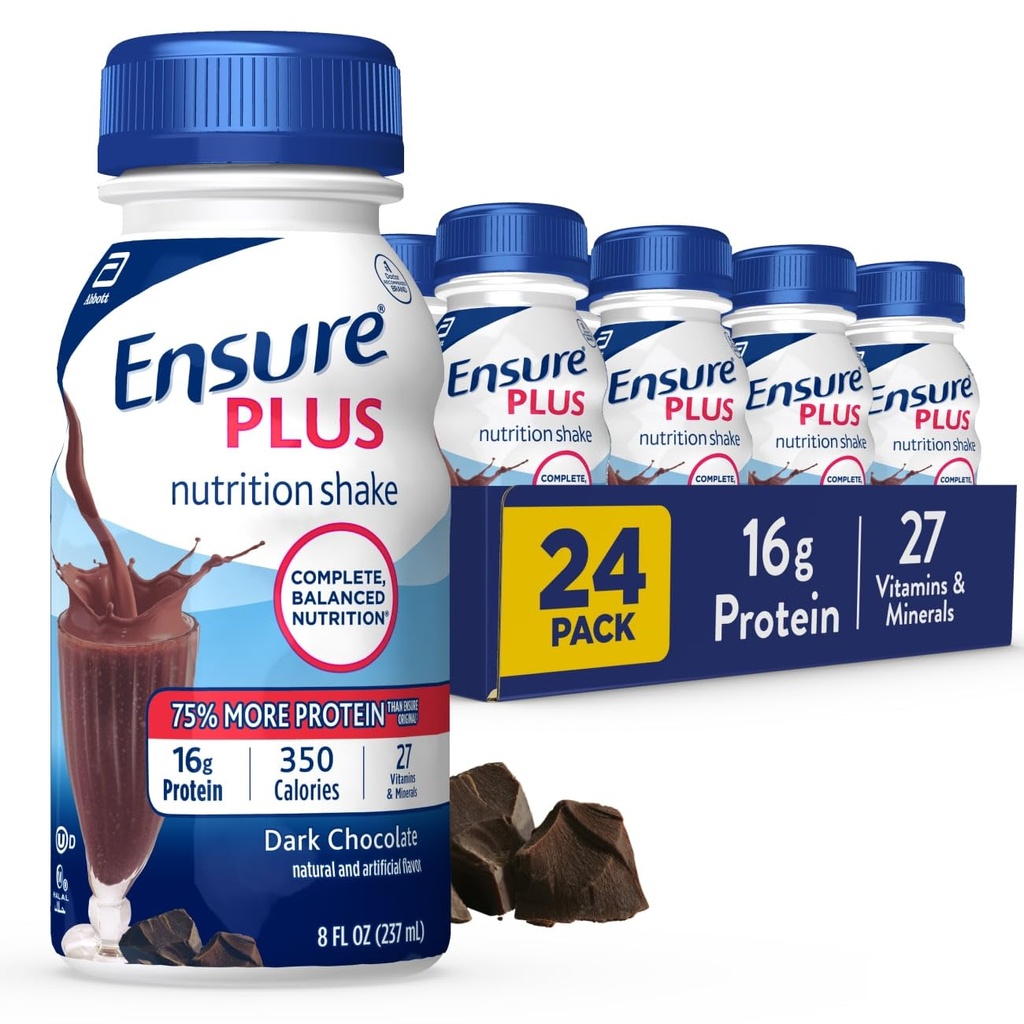 Zapewnić Plus Dark Chocolate Nutrition Shake 124; Posiłek zastępczy Shake 124; Gotowy do picia 124; 16 g białka i 27 Witamin i minerałów 124; 8 fl oz - 24 Pack
