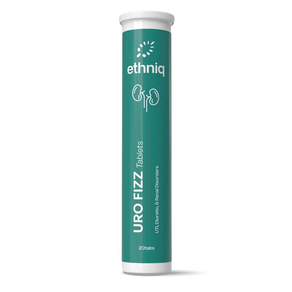 Ethniq Uro Fizz Effervescent Tablets for Kidney Health & Urinary Wellness, Herbal Formula with Punarnava, Pashanbhed & Gokhru, Natural Diuretic Support for Healthy Urine Flow & Urinary Comfort for Men & Women | Fast Dissolving | AYUSH Approved | 20 Tablets