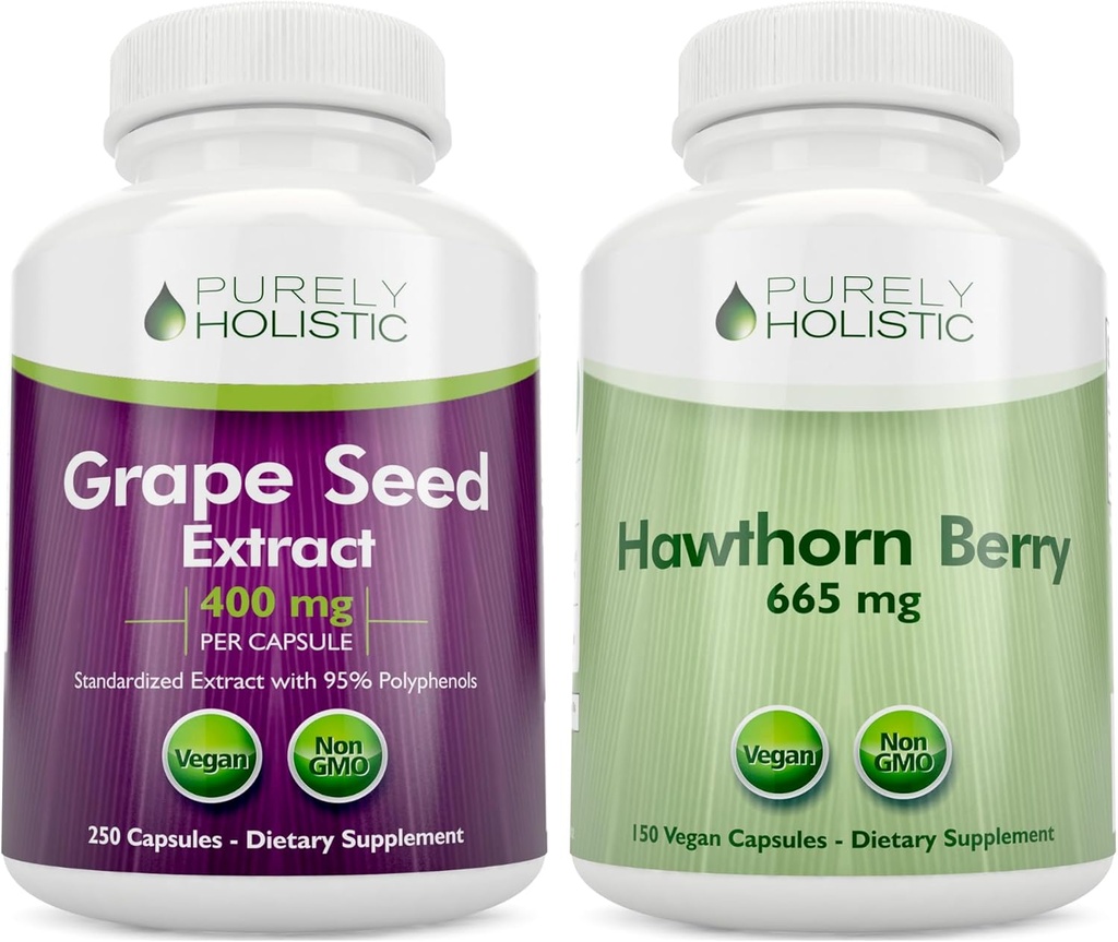 Ekstrakt z winogron holistycznych 400mg + Hawthorn Berry 665mg Bundle - 400 Kapsułek wegetariańskich - Made in USA