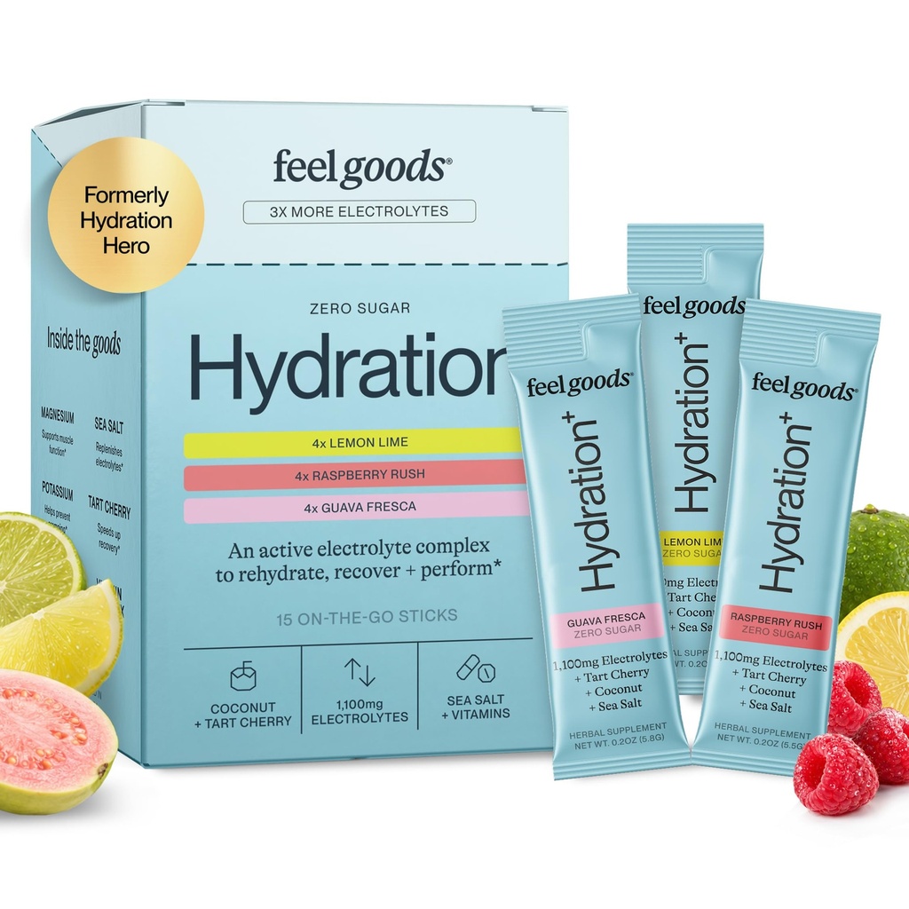 Feel Goods Hydration Hero, Variety Pack, 1,000mg Electrolytes Powder, Sugar Free, Magnezu, Organic Aloe Vera, L Theanine, Witamina C, Wegan, Non GMO, On The Go Electrolyte Pakiety, 12 Count