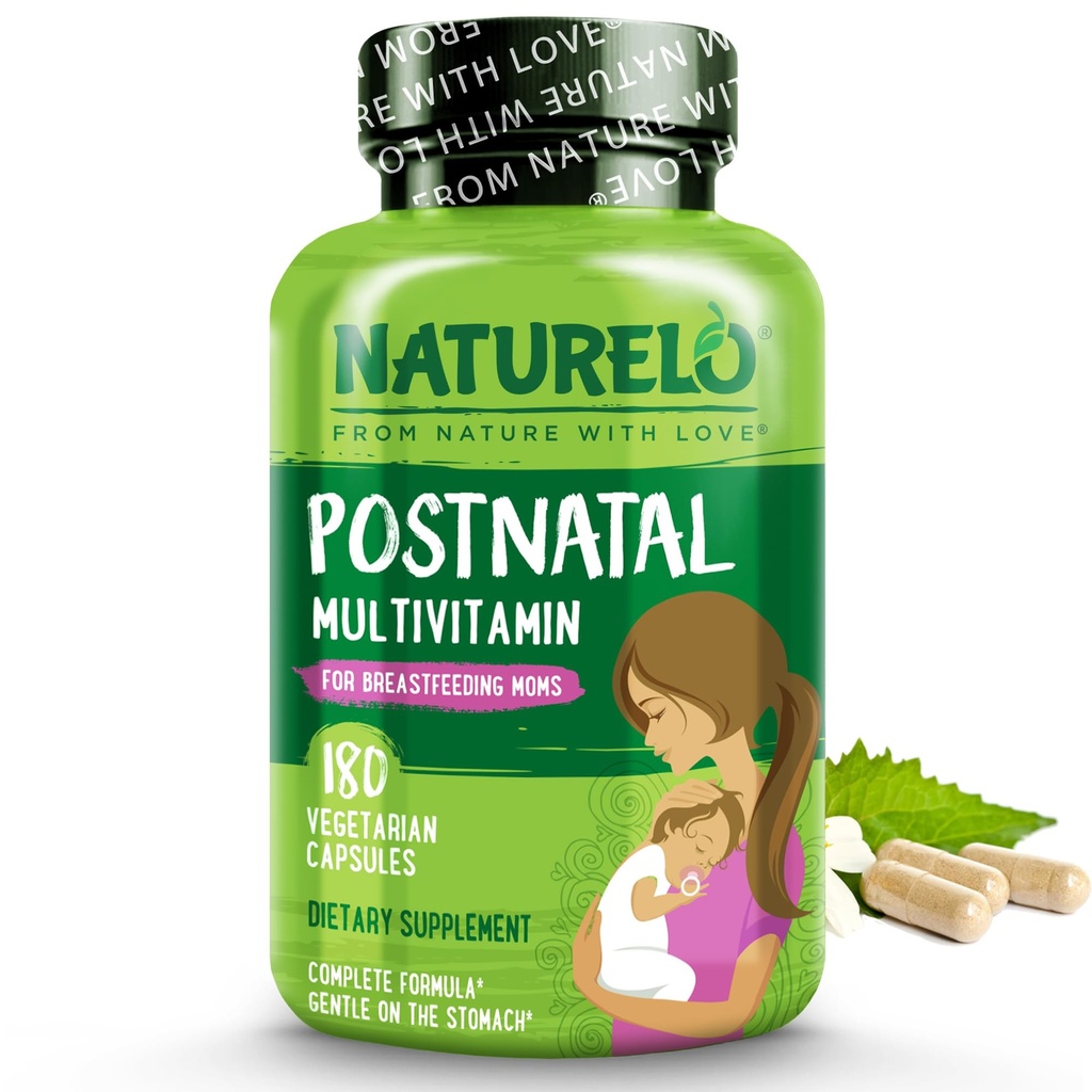 NATURELO Postnate Multivitamina - Suplement do karmienia piersią Kobiety - Witamina D, Folany, Delikatne żelazko - dla Matki Pielęgniarki, Dziecko - Wsparcie dla karmienia piersią 180 Kapsułki
