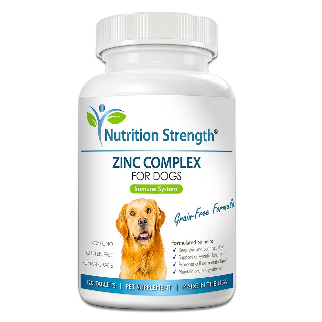 Cynk dla psów do wspierania zdrowej skóry & Coat, Promowanie normalnego wzrostu, Zbalansowana funkcja immunologiczna & Metabolizm komórkowy, z Biotin, Folate, Selenium & Witamina E, 120 Tabletki do żucia